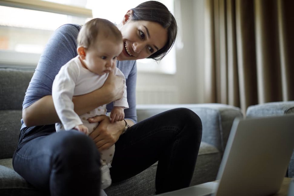 Mother and daughter on video call