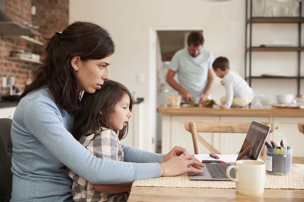 Family working from home