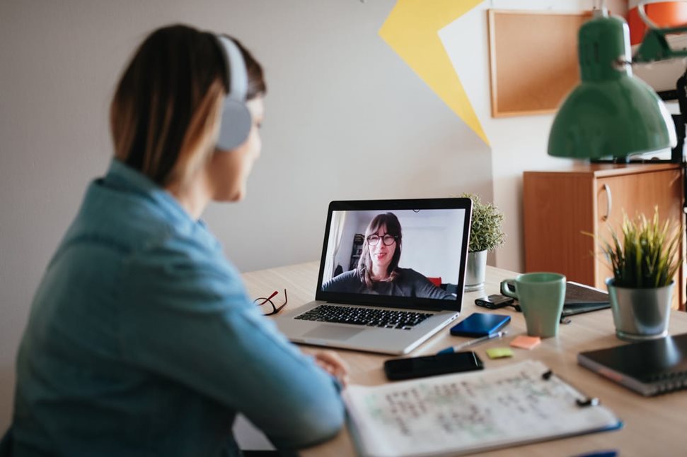 Woman on a video call at home