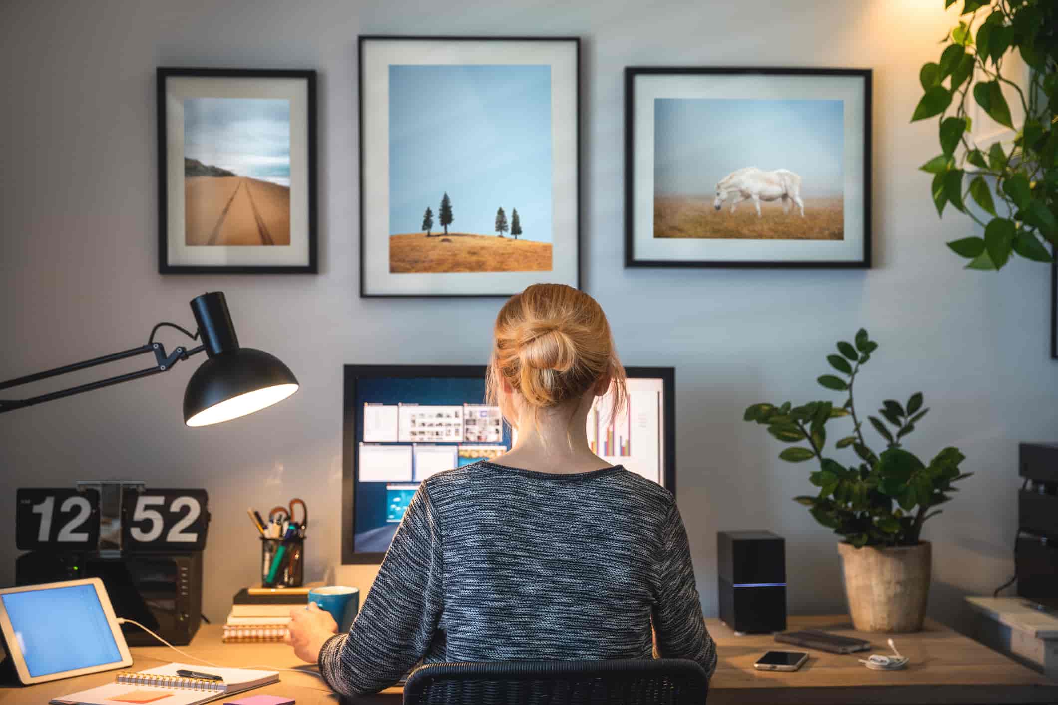 Woman working at her desk from home