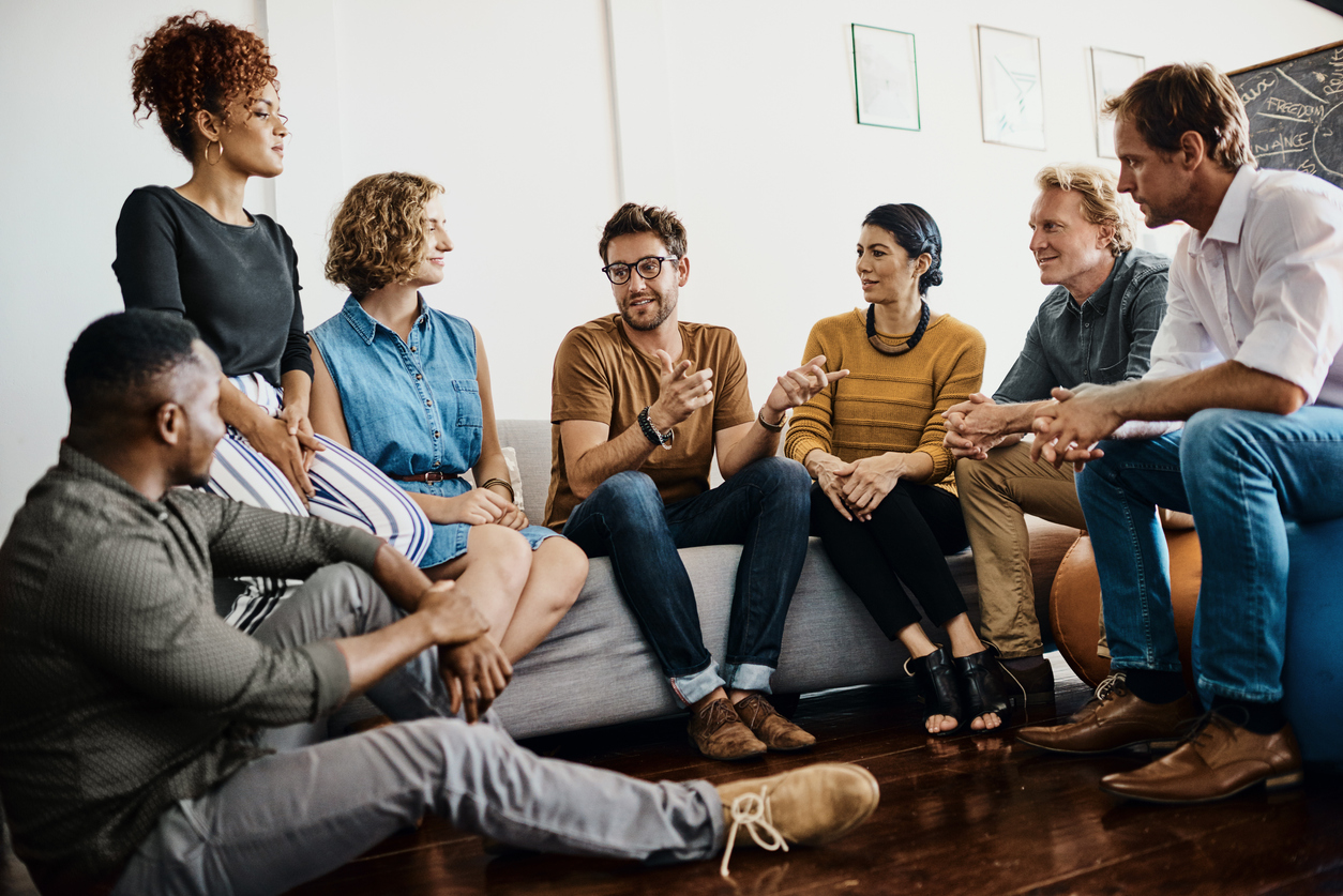 Group of office workers having a discussion